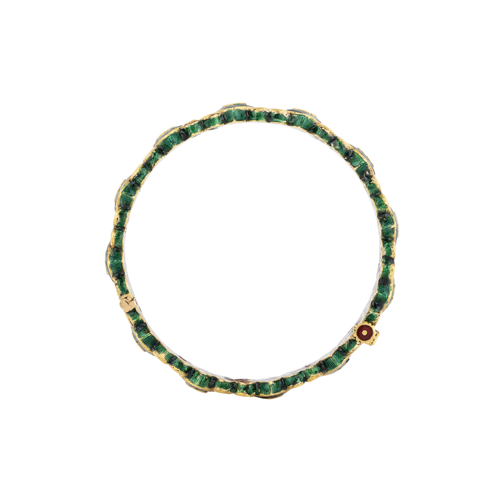 Polki Floral Bangle with Boxy Green Enamel